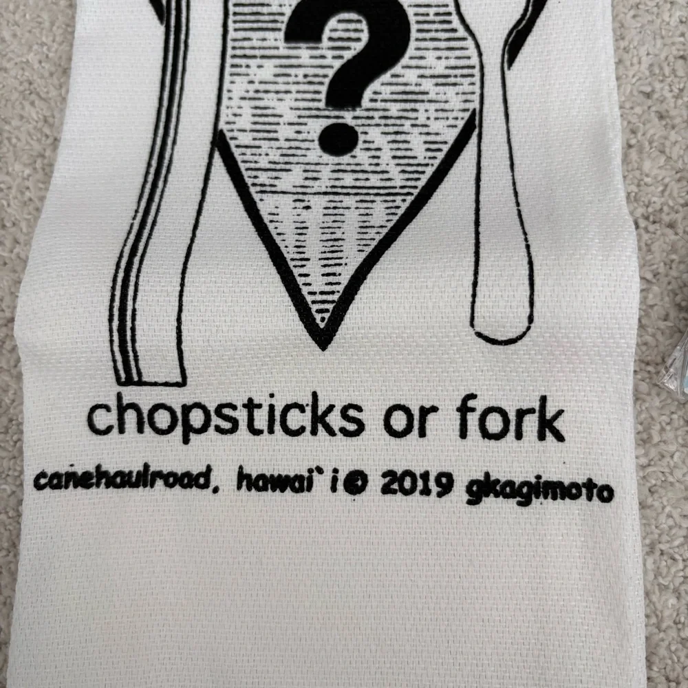Life's Eternal Question Kitchen Towel and Hawaiian Chopsticks Set